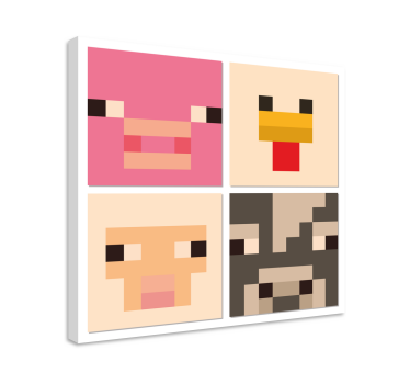 Tableau jeux vidéo portraits d'animaux pixelisés - TenStickers