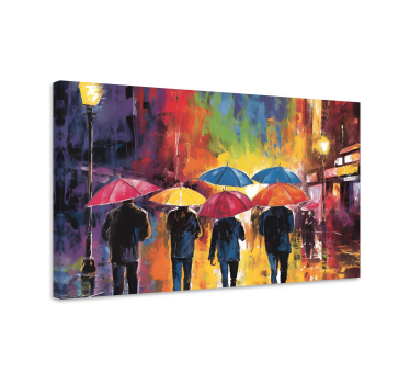 Tableau de personnes avec parapluies colorées effet huile sur toi - TenStickers