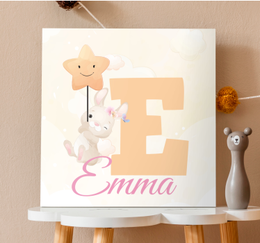 Tableau 3d lapin heureux tenant une Étoile - TenStickers