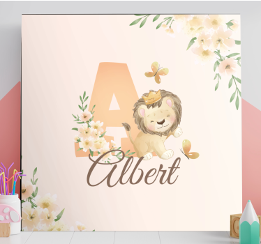 Tableau 3d lion mignon et fleurs - TenStickers