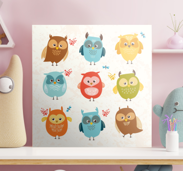 Tableau animaux collection de hiboux charmants - TenStickers