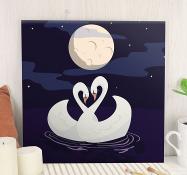Tableau animaux cygnes étreignant le clair de lune - TenStickers