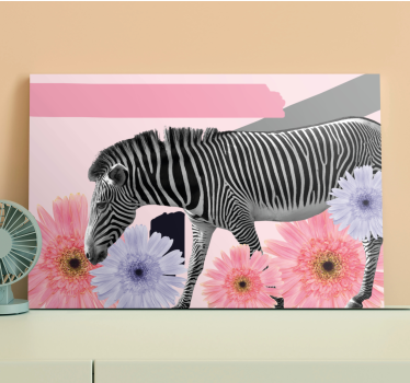 Tableau animaux zèbre au milieu des fleurs - TenStickers