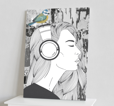 Tableau art Femme avec un casque et un oiseau - TenStickers