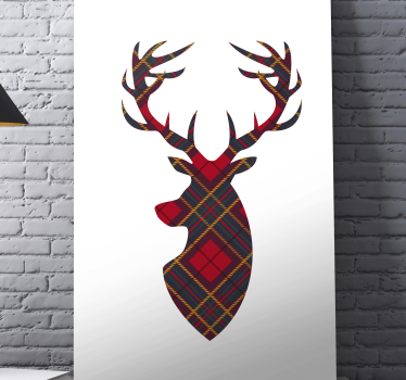 Tableau cerfs tête de cerf en plaid - TenStickers