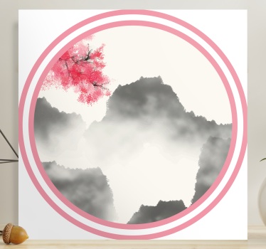 Tableau paysages silhouette de montagne avec des fleurs - TenStickers