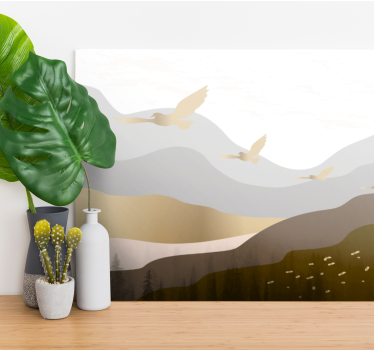 Tableau paysages montagne géométrique et oiseaux - TenStickers