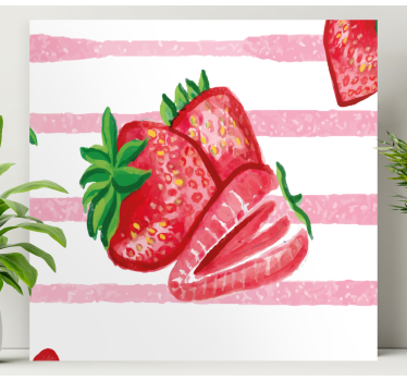 Tableau décoratif Fraises peintes avec fond rayé - TenStickers