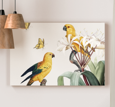 Tableau fleurs et plantes perroquets jaunes et papillons - TenStickers