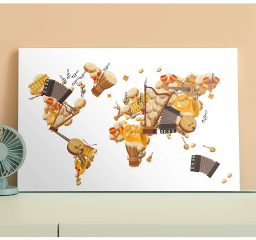 Tableau carte du monde en forme d'instruments de musique - TenStickers