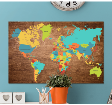 Tableau mappemonde Texture du bois - TenStickers