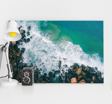Tableau mer vagues océaniques rencontrant des rochers - TenStickers