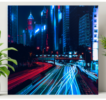 Tableau paysage Effet de flou de ville rouge bleu - TenStickers