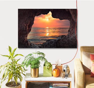 Tableau paysages coucher de soleil à travers les rochers - TenStickers