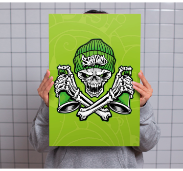 Tableau personnage crâne tenant des gobelets - TenStickers