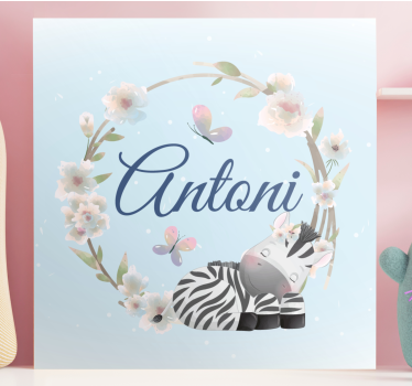 Tableau bébé motif floral zébré - TenStickers