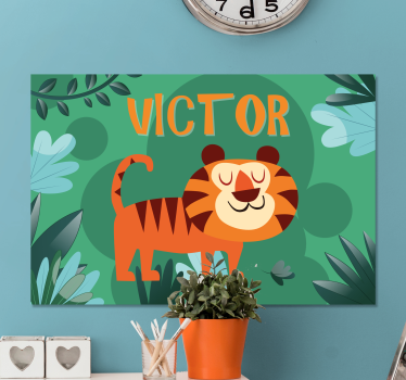 Tableau pour chambre bébé Tigre mignon pour garçon avec nom - TenStickers
