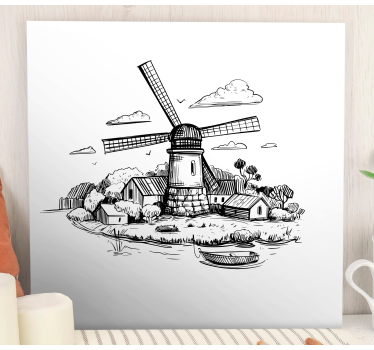 Tableau pour enfant Dessin de village en noir et blanc - TenStickers