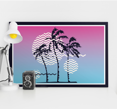 Tableau rétro Palmiers coucher de soleil rétro - TenStickers