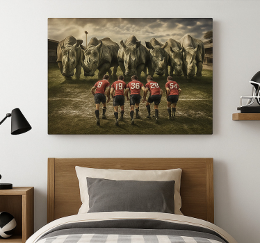 Tableau sports rugbymen et rhinocéros - TenStickers