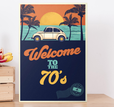 Tableau vintage affiche rétro en bord de plage - TenStickers