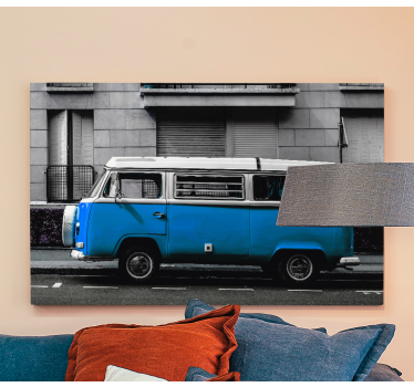 Tableau villes et pays fourgonnettes bleues classiques - TenStickers