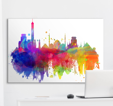 Tableau villes et pays skyline urbaine colorée - TenStickers