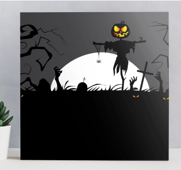 Tableau vintage scène de citrouilles hantées - TenStickers