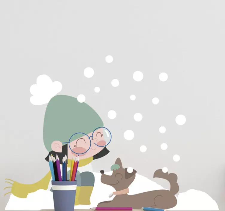 Autocollant animal de compagnie enfant caressant un chien - TenStickers