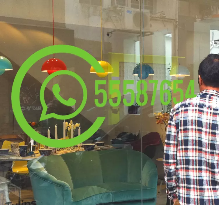 Sticker vitrine WhatsApp numéro téléphone personnalisable - TenStickers