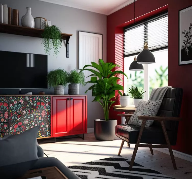 Papier autocollant meuble Fleurs multicolores avec ourlet - TenStickers