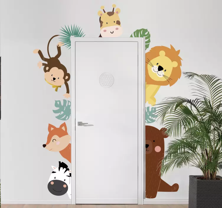 Sticker chambre enfant animaux en verre porte - TenStickers