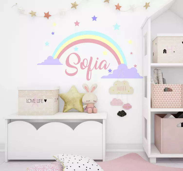 Sticker chambre enfant arc-en-ciel et nom personnalisable - TenStickers