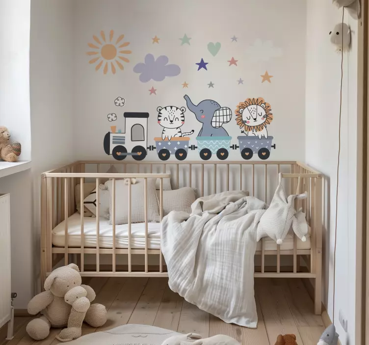 Sticker chambre enfant des animaux heureux s'entraînent - TenStickers