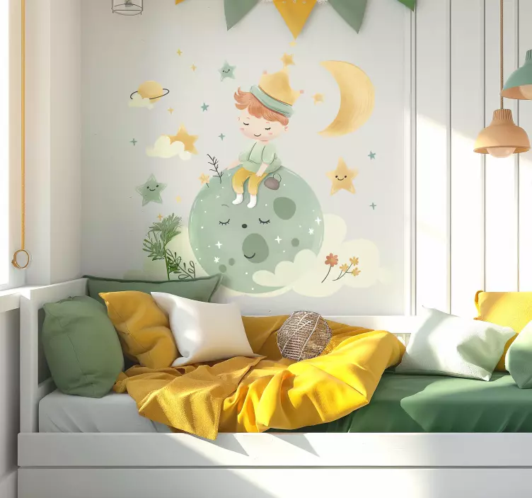 Sticker chambre d'enfant enfant heureux sur la lune - TenStickers