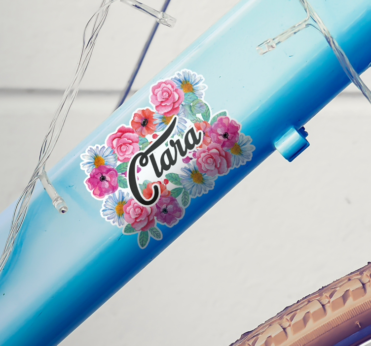 Autocollant vélo fleurs avec prénom - TenStickers