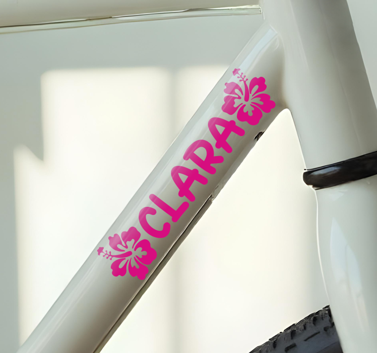 Sticker vélo fleurs hawaïennes roses avec prénom - TenStickers