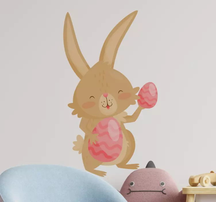 Autocollant animal de compagnie lapin heureux avec oeufs - TenStickers