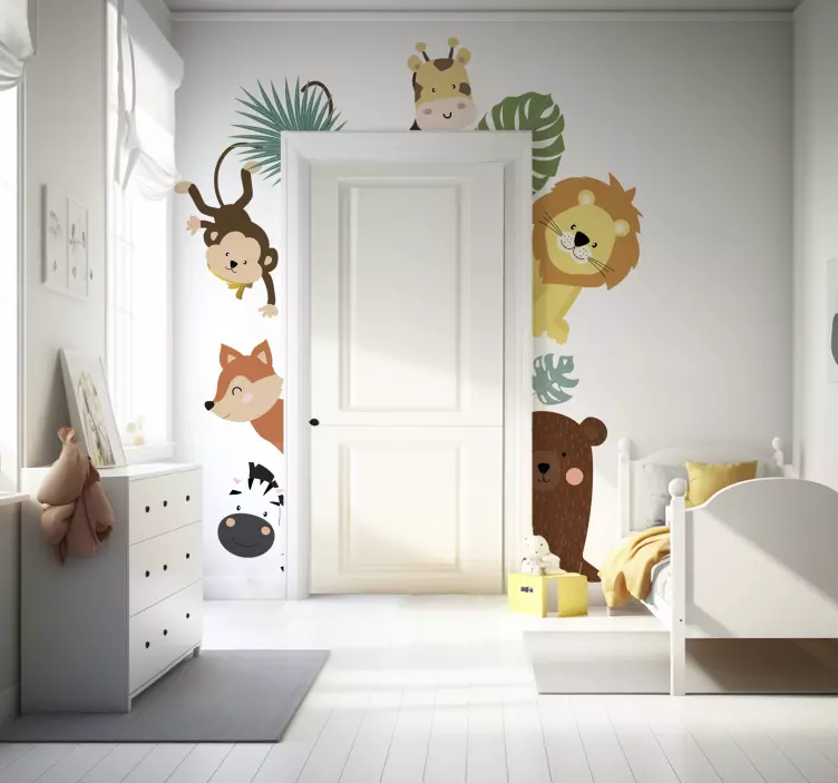 Sticker chambre enfant animaux en verre porte - TenStickers