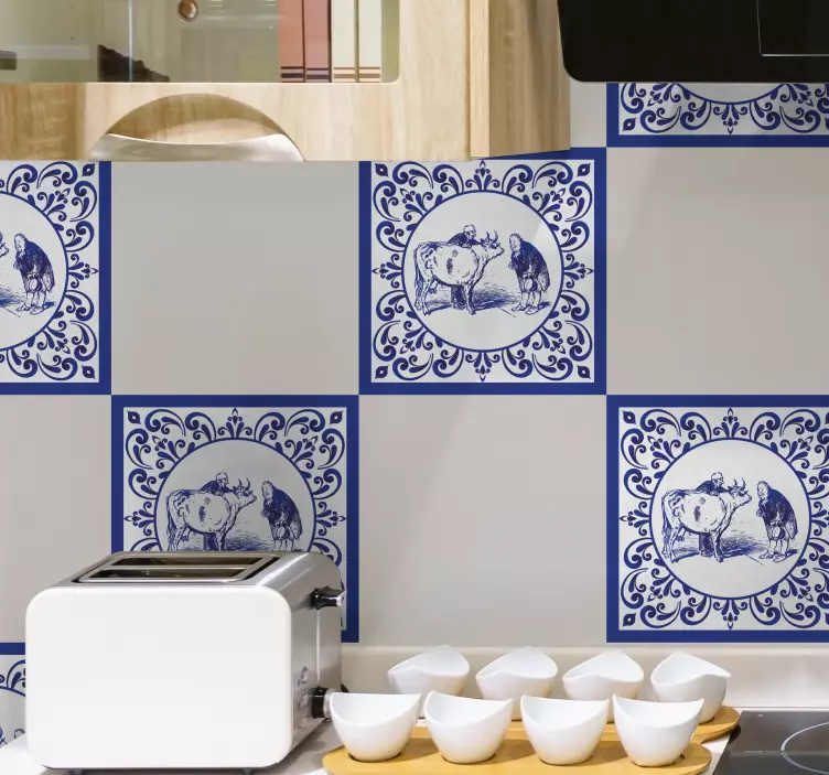 Sticker pour Carrelage Les hommes et la vache - TenStickers