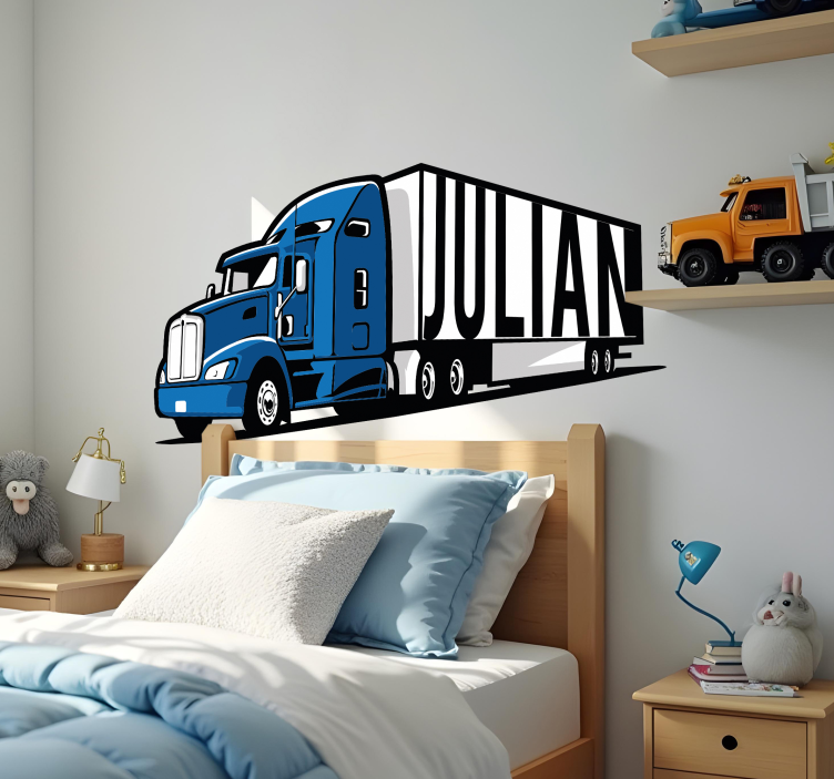 Sticker chambre enfant camion bleu personnalisé - TenStickers