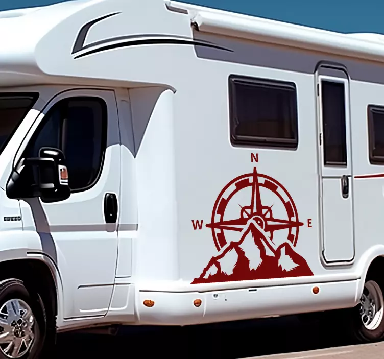 Sticker pour camping car boussole et montagnes - TenStickers