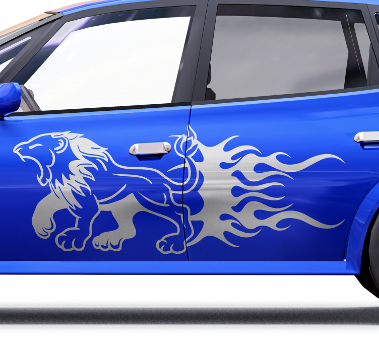 Sticker voiture lion et flammes - TenStickers