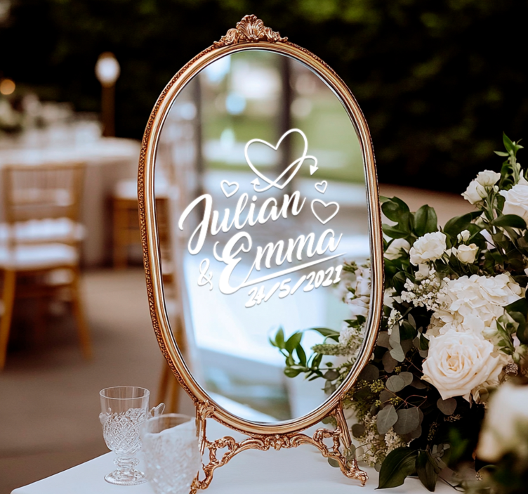 Sticker mariage prénoms et date avec cœurs - TenStickers