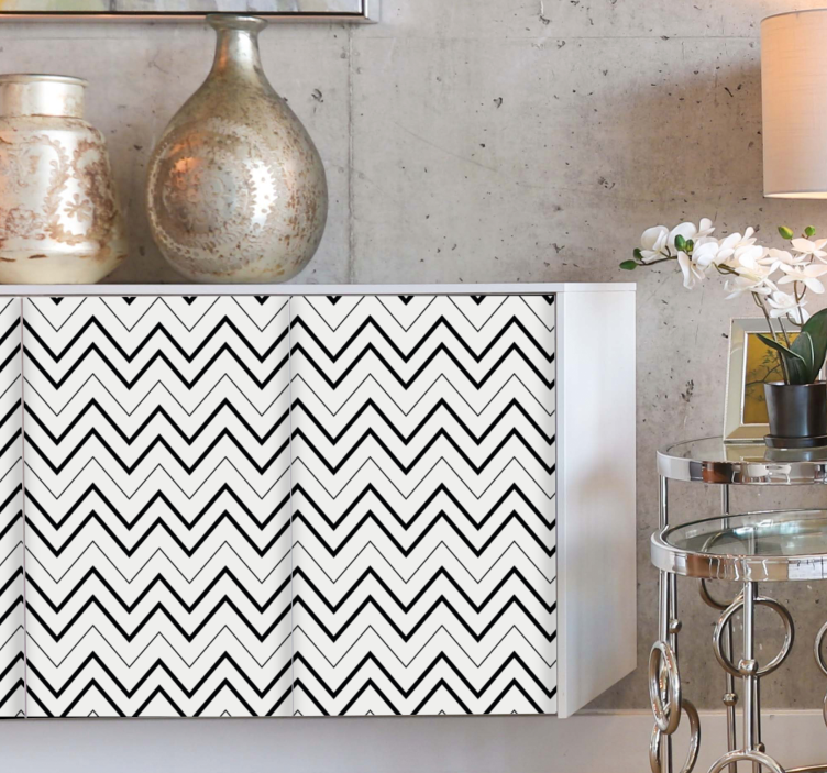 Sticker meuble motif zigzag minimaliste noir et blanc - TenStickers