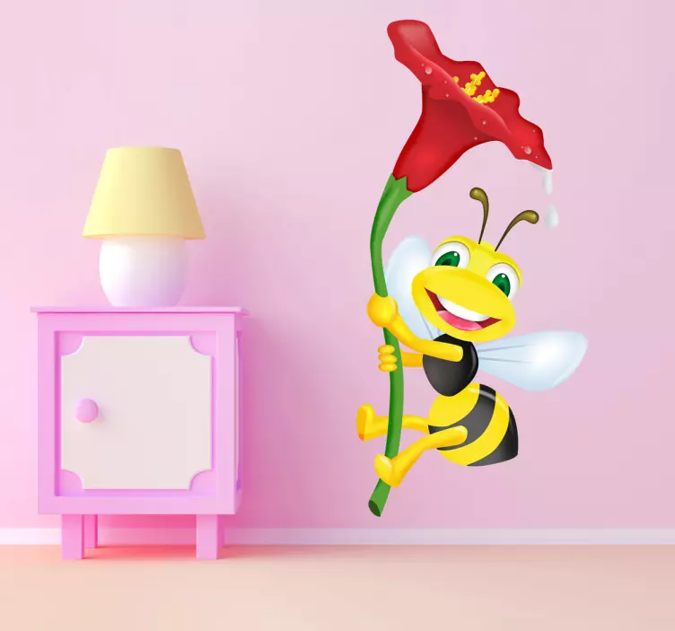 Sticker abeille fleur rouge - TenStickers
