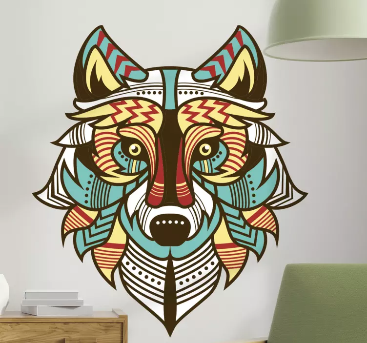 Sticker autres animaux tête de loup colorée - TenStickers