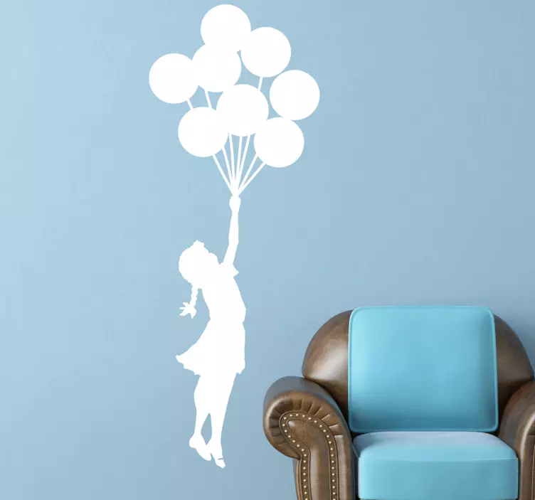 Sticker mural salon Banksy fille ballons monocolore - TenStickers