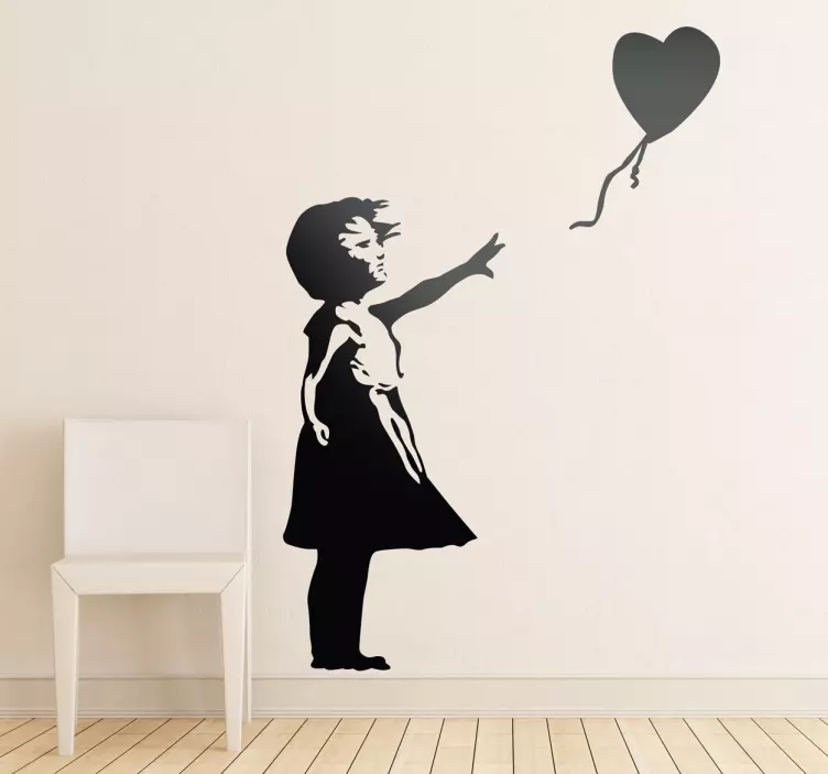 Autocollant mural salon Banksy la fille au ballon monochrome - TenStickers
