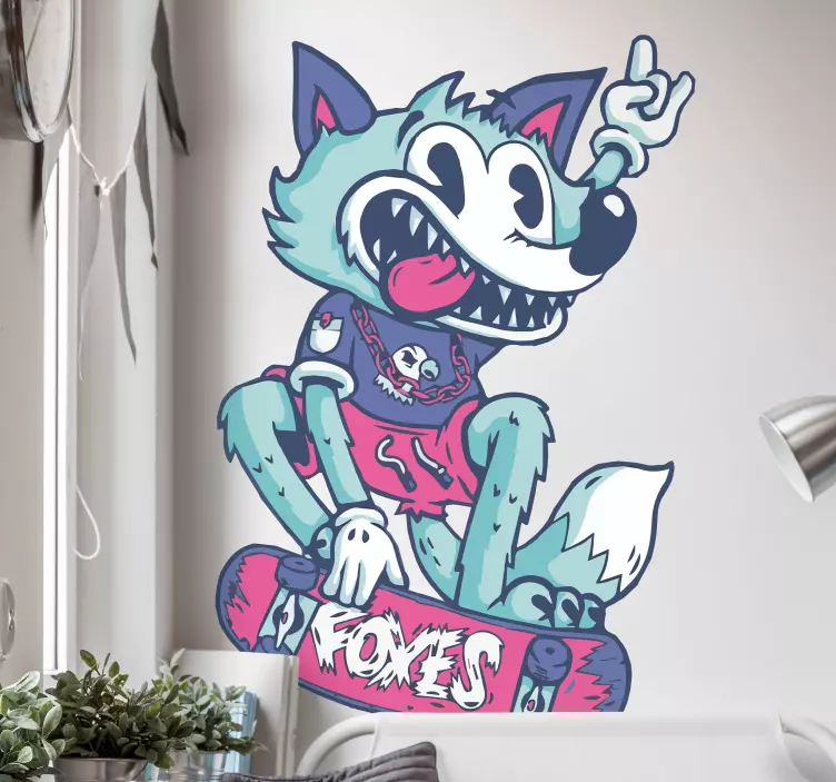 Sticker chambre ado renard en skateboard - TenStickers